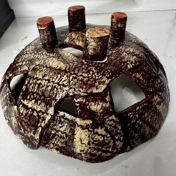 Art Studio Basket Weave Glazed Pottery Bowl 4 Footed Round Brown White READ - Picture 13 of 16